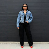 Women’s Streetwear Embroidered Cutout Washed Denim Jacket