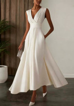 Women’s Formal Party Deep V-Neck Sleeveless Solid Slim Waist Flare Long Dress Women’s Formal Party Deep V-Neck Sleeveless Solid Slim Waist Flare Long Dress