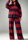 Women’s Long Sleeve Striped T-Shirt Casual Loose Turndown Collar Top Pants Two-Piece Set
