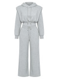 Women’s Fall Winter Casual Hooded Top Wide-Leg Pants Two-Piece Set