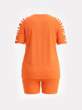 Women’s Plus Size Summer Elegant Casual Cutout Short Sleeve T-shirt and Shorts Two-Piece Set