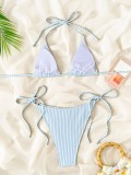 Women’s Striped Lace-Up Low Back Sexy Bikini Swimsuit