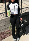Women’s Y2K Sexy Color Block Stand Collar Zip-Up Crop Top High-Waist Slim Fit Flare Pants Sports Yoga Set