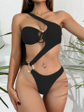 Women’s Solid One-Shoulder Bikini Swimsuit
