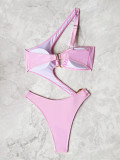 Women’s Solid One-Shoulder Bikini Swimsuit