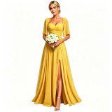 Women’s Square Neck Formal Party Lace-Up Back Split Bridesmaid Dress