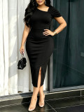 Women’s Summer Plus Size Elegant Career Casual Short Sleeve Asymmetrical Dress