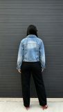 Women’s Streetwear Embroidered Cutout Washed Denim Jacket