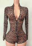 Women’s Fashion Printed Mesh Long Sleeve Tight Slim Romper