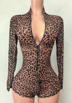 Women’s Fashion Printed Mesh Long Sleeve Tight Slim Romper Women’s Fashion Printed Mesh Long Sleeve Tight Slim Romper