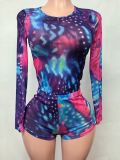 Women’s Fashion Printed Mesh Shorts Two-Piece Set