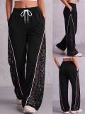 Women’s Color Block Lace Patchwork Drawstring High-Waist Casual Wide-Leg Sweatpants