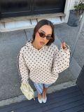 Women’s Y2K Polka Dot Print Loose Drop Shoulder Striped Patchwork Hooded Jacket