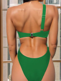 Women’s Solid One-Shoulder Bikini Swimsuit