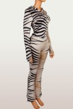 Women’s Letter Trendy Leopard Print Hooded Color Block Stretch Sports Jacket Top Pants Two-Piece Set