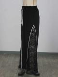 Women’s Color Block Lace Patchwork Drawstring High-Waist Casual Wide-Leg Sweatpants