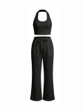 Women’s Casual Crop Tank Top Drawstring Wide-Leg Pants Two-Piece Set