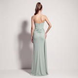 Women’s Evening Beaded Lace Mesh Split Strap Satin Chiffon Long Dress