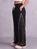 Women’s Color Block Lace Patchwork Drawstring High-Waist Casual Wide-Leg Sweatpants