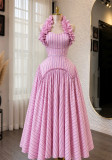 Women’s Fall Fashion Chic Striped Ruffle Halter Neck Flare Dress