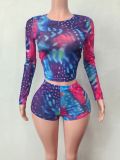 Women’s Fashion Printed Mesh Shorts Two-Piece Set
