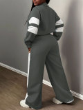 Women’s Color Block Fashion Loose Sports Striped Sweatshirt and Pants Two-Piece Set
