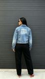 Women’s Streetwear Embroidered Cutout Washed Denim Jacket