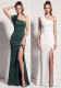 Women’s One-Shoulder Satin Beaded Split Formal Party Long Dress