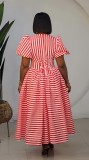 Women’s Fall Puff Sleeve U-Neck Printed Slim Waist Ruched Dress