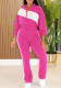 Women’s Fashion Casual Solid Zip-Up Turndown Collar Color Block Sports Wide-Leg Pants Set