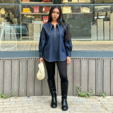 Women’s Chic Peter Pan Collar Washed Long Sleeve Denim Shirt