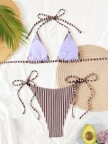 Women’s Striped Lace-Up Low Back Sexy Bikini Swimsuit