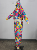 Women’s Fashion Casual Color Block Irregular Long Sleeve Pants Sports Two-Piece Set