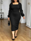 Women’s Spring Fall Plus Size Elegant Career Long Sleeve Asymmetrical Dress