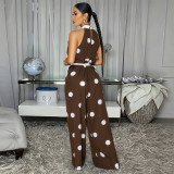 Women’s Polka Dot Print Halter Neck Sleeveless Jumpsuit