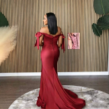 Women’s Off-Shoulder Solid Split Slim Fit Elegant Party Evening Dress