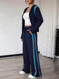 Women’s Color Block Hooded Jacket Wide-Leg Pants Casual Sports Two-Piece Set