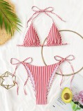 Women’s Striped Lace-Up Low Back Sexy Bikini Swimsuit