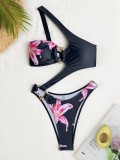 Women’s Solid One-Shoulder Bikini Swimsuit