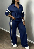 Women’s Color Block Fashion Loose Sports Striped Sweatshirt and Pants Two-Piece Set