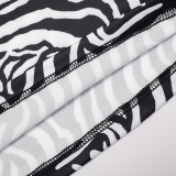 Women’s Fashion Zebra Print Patchwork Fur Collar Long Sleeve Slim Fit Open Waist Top