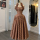 Women’s Fall Fashion Chic Striped Ruffle Halter Neck Flare Dress