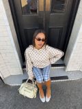 Women’s Y2K Polka Dot Print Loose Drop Shoulder Striped Patchwork Hooded Jacket