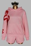 Women’s Streetwear Applique Hooded Loose Drop Shoulder Top Casual Shorts Two-Piece Sports Set