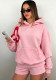 Women’s Streetwear Applique Hooded Loose Drop Shoulder Top Casual Shorts Two-Piece Sports Set