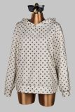 Women’s Y2K Polka Dot Print Loose Drop Shoulder Striped Patchwork Hooded Jacket