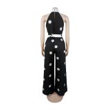 Women’s Polka Dot Print Halter Neck Sleeveless Jumpsuit