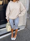 Women’s Y2K Polka Dot Print Loose Drop Shoulder Striped Patchwork Hooded Jacket