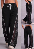 Women’s Color Block Lace Patchwork Drawstring High-Waist Casual Wide-Leg Sweatpants