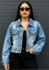 Women’s Streetwear Embroidered Cutout Washed Denim Jacket